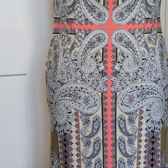 Cato Womens Maxi Dress XL Paisley Scarf Print Halter Neckline Pink Yellow Olive - Picture 3 of 8